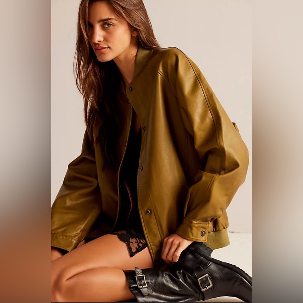 Free People Wild Rose Vegan Leather Bomber